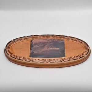 Great Western Ent Wooden Cribbage Board with Scenic Inlay